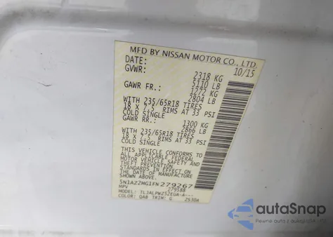 2015 Nissan Murano S из США, поврежденный, VIN 5N1AZ2MG1FN279267